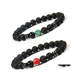 Beaded Natural Stone Beads Men Women Bracelets Lucky Charm Matte Black Lava Hematite Tiger Eye Elastic Rope Jewellery Gif Drop Delivery Dhrpx