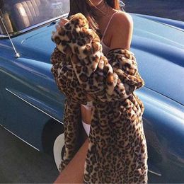 Women's Fur Faux TEELYNN Coat for Women Autumn Winter Vintage Leopard Print Midi Long Windbreaker Jacket Outwear XXXL 221202