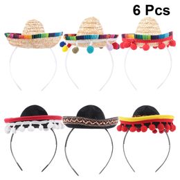 Party Hats 6pcs Mexican Hat Hair Hoops Mini Sombrero Headbands Festival Headdress Performance Props Favours 221203