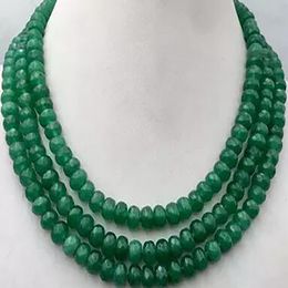 5x8mm NATURAL green jade FACETED BEADS NECKLACE 3 Row 18-20'' jade