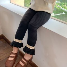 Leggings Tights Autumn Baby Girls Elastics Korean Style Lace Ruffles Toddlers Kids Skinny Pants Solid Colour 221203