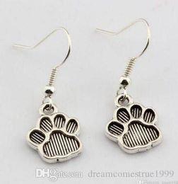 20Pair/lot Silver Plated Paw Print Charms Dangle Drop Earrings Pendant Earrings Ear Stud Handmade DIY Jewellery NEW