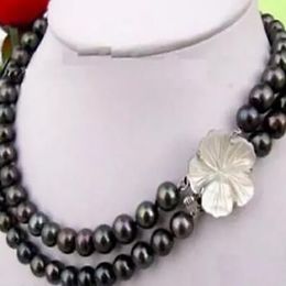 Charming jewelry AAA 8-9mm black pearl necklace 18-19" Mabe Clasp