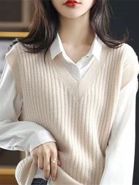Women's Vests Sweater Vest for Women Solid Colour Loose Sleeveless Knitted Vest Tops Woman AllMatch Simple Casual Cashmere Coats Female 221202