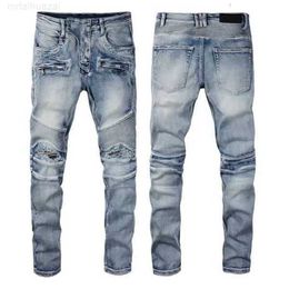 Men's Jeans 2022 Designer Mens Jeans Hip-hop Fashion Zipper Hole Wash Jean Pants Retro Torn Fold Stitching Men Design Motorcycle Riding Cool Slim Pantbfl5