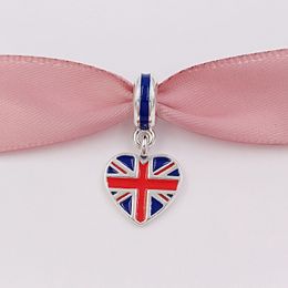 925 Silber Perlen Großbritannien Herz Flagge Anhänger Charm Passend für europäische Armbänder im Pandora-Stil Halskette zur Schmuckherstellung 791512ENMX AnnaJewel