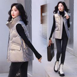 Women's Vests Design Women Fashion Winter Vest Stand Collar Shiny Bright Babric Padded Warm Autumn Sleeveless Jacket Outerwear Coat 221202