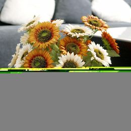 Decorative Flowers 3Heads Fashion DIY Craft Home Decor Real Wedding Decoration Sunflower Silk Bouquet Flores Artificial Fake Flower Q5A3