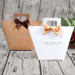 Gift Wrap 10/20pcs White Bronzing "Thank You" Kraft Paper Candy Box With Ribbon Packaging Bag Party Favour Wedding Birthday Decor 221202