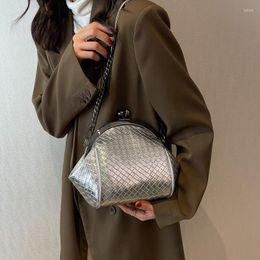 Evening Bags Luxury Gold Silver Shell Bag Flip Clip Handbag Plaid Leather Shoulder For Women Small Crossbody Fashion Lady Phone Purse