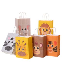 Gift Wrap 6pcs/Set Fashion Jungle Safari Animal Zoo Happy Birthday Party Paper Candy Bag for Kids Cookies Packaging Bags TC100 221202