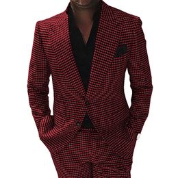 Men's Suits Blazers Houndstooth Formal Notch Lapel Wool Tweed Tuxedo For Wedding Prom Blazer Man 2 Pieces Blazer Pants 221202