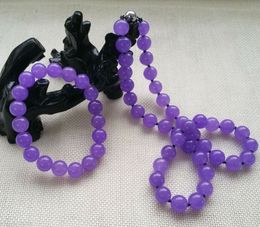 Natural 10MM Purple Jade Gemstone Round Beads Necklace Bracelet Set