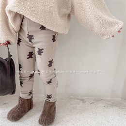 Leggings Tights Winter Children Warm Fleece Cute Cartoon Bear Print Girls Cotton Baby Girl Plus Velvet Thick Pants 221203