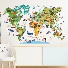 Other Decorative Stickers Animals World Map Wall for Boys Children Bedroom Kids room Decor Removable Sticker Kindergarten Classroom DIY 221202