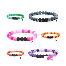 Charm Bracelets 6 Colours Weathering Colorf Agate Three 8Mm Black Lava Stone Beads Bracelet Essential Oil Per Diffuser Bracelets Yoga Dhbhb
