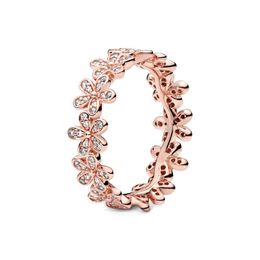 Rose Gold Daisy Flower Ring with Original Box for Pandora Real Sterling Silver CZ Diamond Wedding Jewellery Rings For Women Girls Engagement Gift