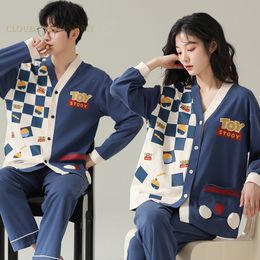 Men's Sleepwear Spring Autumn Cotton Cartoon Print Couple Pyjama Sets Pyjamas Kawaii Sleep Loungewear Plaid Suits Pyjamas for Lovers 221202