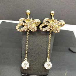 Hoop Earrings Retro Baroque Jewel-encrusted Bowknot Han Guoer Clip With Exaggerated Eardrop Female Long Tassels