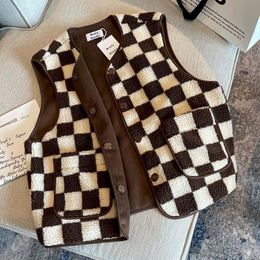 Women's Vests Polar Fleece Vest Checkerboard Lamb Wool Cardigan Women Oversized Autumn Winter Warm Velvet Thick Fur Waistcoat Female Tops 221202