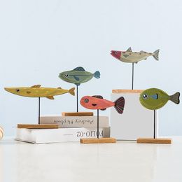 Decorative Objects Figurines Nordic Wood Fish Sculpture Animal Artistic Living Room Office Home Decoration Handmade Crafts Holiday Gift 221203