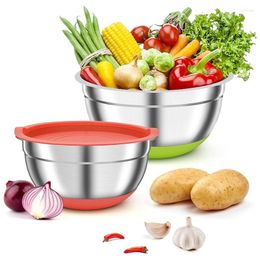 Bowls A63I 2 Pack Mixing With Airtight Lids Colourful Stainless Steel Metal Nesting For Kitchen Non-Slip Silicone