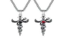 Collana con pendente caduceo in acciaio inossidabile, ala d'angelo, simbolo della medicina, medico, infermiera, per uomo e ragazzi6685108