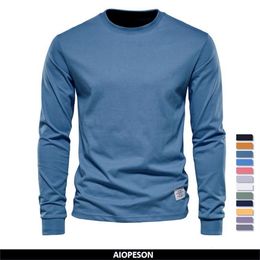 Men's T Shirts AIOPESON Solid Color Cotton T Shirt Men Casual O neck Long Sleeved Mens Tshirts Spring Autumn High Quality Basic T shirt Male 221202