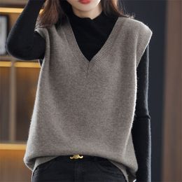 QNPQYX New Vintage Knitted Sweater Vest Women Solid Colour Sleeveless Knitwear Waistcoat Loose Oversized Pullover Tops Spring Fall Vest