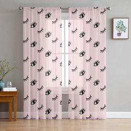 Curtain Eyelash Pink Cartoon Eye Tulle Curtains For Living Room Bedroom Transparent Window Drapes Sheer