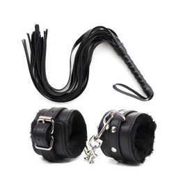 Vibrator PU Leather Erotic Handcuffs Wristcuff Restraints Set Whip BDSM Bondage Slave Sex Toys For Women Couples Adult Game Flogger YNFP