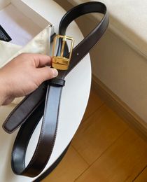 Designer Shiny Brown Leather Belt Pin Gold Buckle Men Jean Business Formal/Casual Belts Belts & Accessories