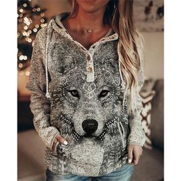 Women's Jackets Wolf Hoodie Fashion Oversized Hoodies Vintage Sweats Girls Coat Sweatshirt Hooded Pullover Owl Tracksuit Autumn 221201