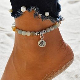 Anklets Est Fashion Enkelbandje Charm Bohemian Ohm Bracelet On The Leg Beaded Natural Stone Anklet For Women Adjustable Foot Jewellery