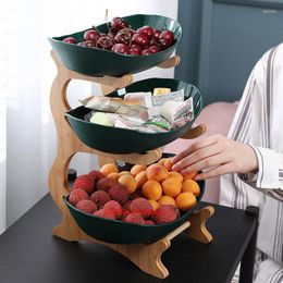 Plates 2/3 Tiers Plastic Fruit With Wood Holder Oval Serving Bowls For Party Server Display Stand Candy Shelves