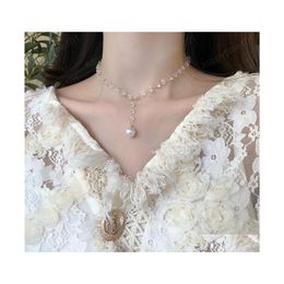 Pendant Necklaces Crystal Bead Chain Necklace For Women Clavicle Imitation Pearl Pendant Fashion Jewelry Wholesale Drop Delivery Nec Dh0Qg