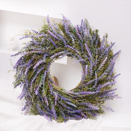 Decorative Flowers Nordic Lavender Rattan Wreath Holiday Artificial Flower Garland Wedding Bride Crown Art Wall Door Hanging Living Room