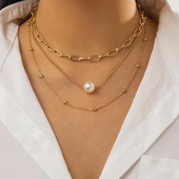 Choker 2023 Fashion Multilayer Imitation Pearls Cross Pendant Necklaces For Women Gold Color Luxury Design Chain Necklace Jewelry Gift