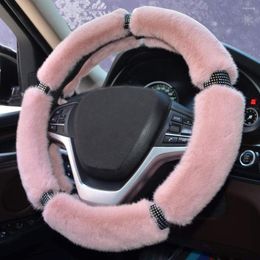 Steering Wheel Covers 38cm Fluffy Cover Plush With Bling Rhinestones Diamond Warm For Winter Women Girl