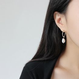 Hoop Earrings Real 925 Sterling Silver For Women Irregular Natural Freshwater Pearl Earings Hoops Fine Jewellery 2022