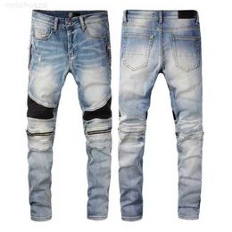 Jeans da uomo 2024 Stilista di moda Jeans Hip-hop di lusso con cerniera Lavaggio con foro Jean Pantaloni Retro Strappati Cuciture da uomo Design Moto da equitazione Pantaloni slim freschi