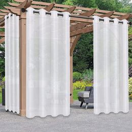 Curtain 1 Panel Outdoor Waterproof Voile Sheer Grommet Indoor Curtains Pergola Patio Garden Eyelets Tulle Net