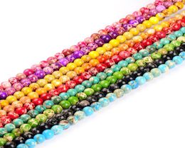 8 mm Natural Imperial Jasper Beads Stone Bead redonda Multi color cuentas sueltas para joyas de pulsera de bricolaje1693858