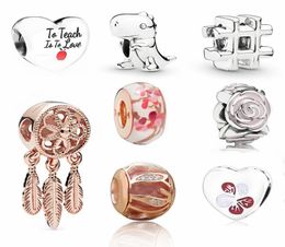 Memnon Jewelry 925 Sterling Silver Dreamcatcher Charm Hashtag Symbol Chanms Dinosaur Perle Pink Peach Blossom Flower Heart Bead Fi8478527