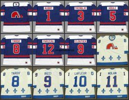 Hockey Jersey Quebec Nordiques 1 SERGE AUBRY 3 J.C. TREMBLAY 5 REJEAN HOULEQ 8 MARC TARDIF 9 MIKE RICCI CCM Vintage