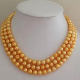 charming elegant 8-9mm south sea natural gold pearl necklace 49 inch