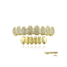 Grillz Dental Grills Hip Hop Grillz Real Gold Plated Dental Grills Rapper Body Jewellery Halloween Accessories Party Toy Diamonds Upp Dhlhx