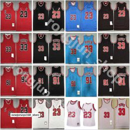 Jersey Mitchell and Ness Stitched Men Basketball Jerseys 23 Michael Breathable Team Red White Blue Black Stripe Size S-2XL