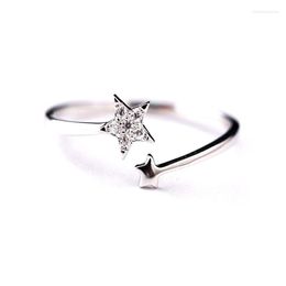 Cluster Rings Fashion 925 Sterling Silver Zircon Resizable Star Wishbone Design Rhinestone CZ Ring Women&Girl Jewelry Gift