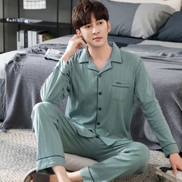 Men's Sleepwear Autumn Pajamas 100 Cotton Full sleeve Mens Turn down Collar Homewear Thin Simple Style Solid Color Comfort 221202